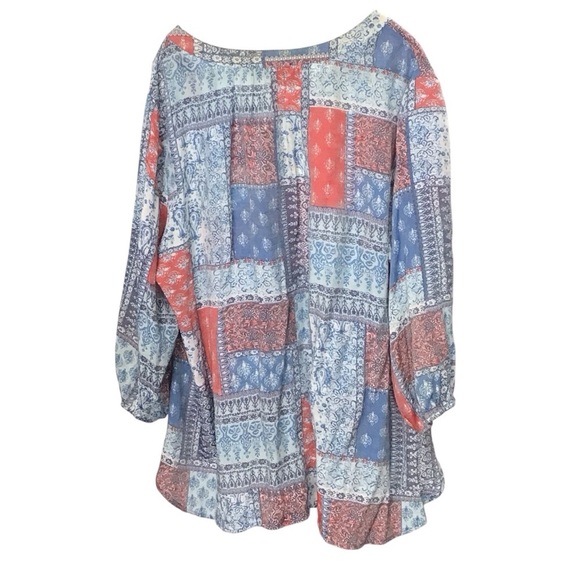 Fred David Pink and Blue Relaxed Boho Style Blouse 3/4 Sleeve EUC - Picture 2 of 4